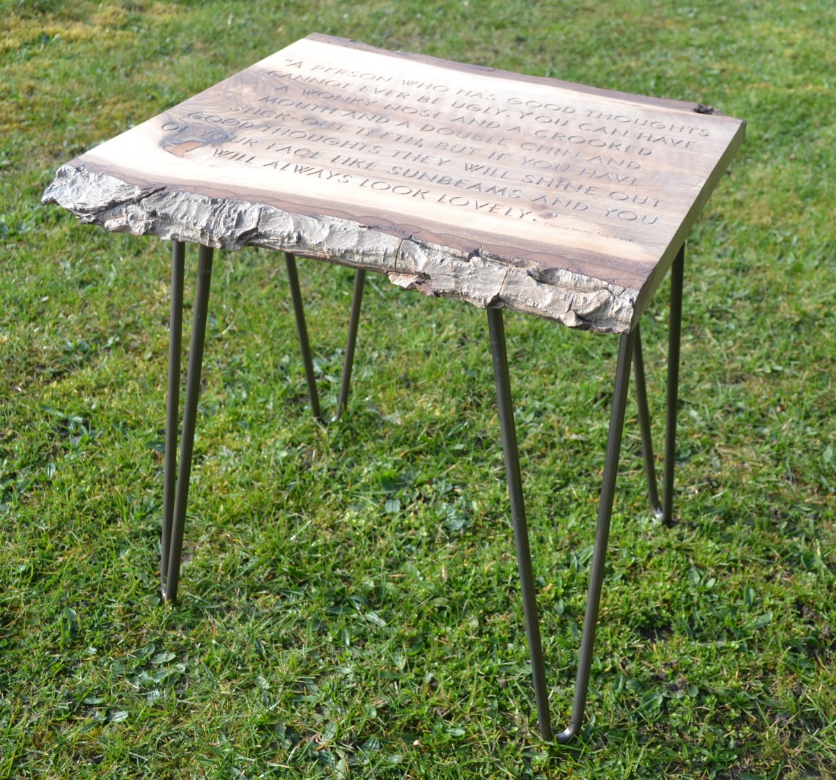 Laser Engraved Personalised English Walnut Wicked Hairpin Side Table