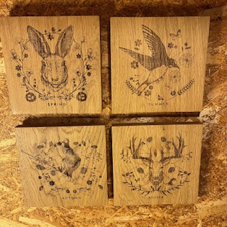 English Oak Engraved Wooden Season Spring Summer Autumn Winter Hare Swallow Phesant Stag Picture Wall Art