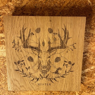 English Oak Engraved Wooden Season Winter Stag Picture Wall Art