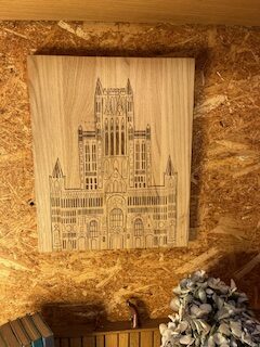 English Chestnut Engraved Wooden Lincoln Cathedral Picture Wall Art