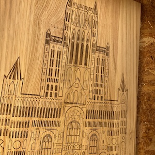 English Chestnut Engraved Wooden Lincoln Cathedral Picture Wall Art