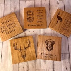 English Oak Personalised Wooden Engraved Coaster.