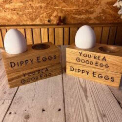 Engraved English Oak Wooden Double Egg Cup Holder Dippy Eggs You're A Good Egg
