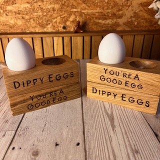 Engraved English Oak Wooden Double Egg Cup Holder Dippy Eggs You're A Good Egg