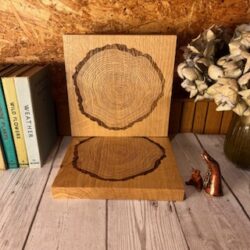 Engraved English Oak Wooden Tree Growth Ring Display Chopping Board Trivet