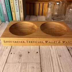 Engraved English Oak Wooden Personalised Double Butler Tray Change Pot