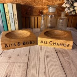 Engraved English Oak Wooden Personalised Single Butler Tray Change Pot